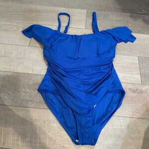 LA BLANCA WOMENS ROYAL BLUE ONE PIECE BATHING SUIT 16W